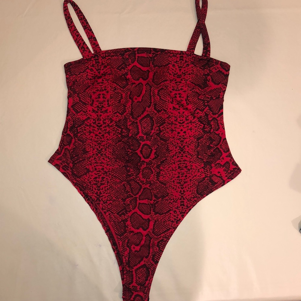 Red Snakeskin Print Bodysuit